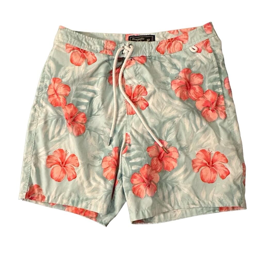 Abercrombie & Fitch Swim Trunks SIZE 32 Stretch Tropical Hawaiian Flowers Floral